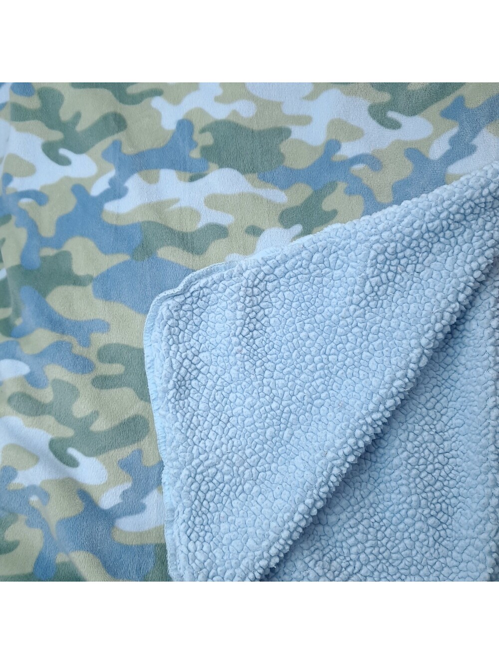 Chick Pea Baby Blanket Camo Camouflage Blue green Sherpa Plush camoflauge